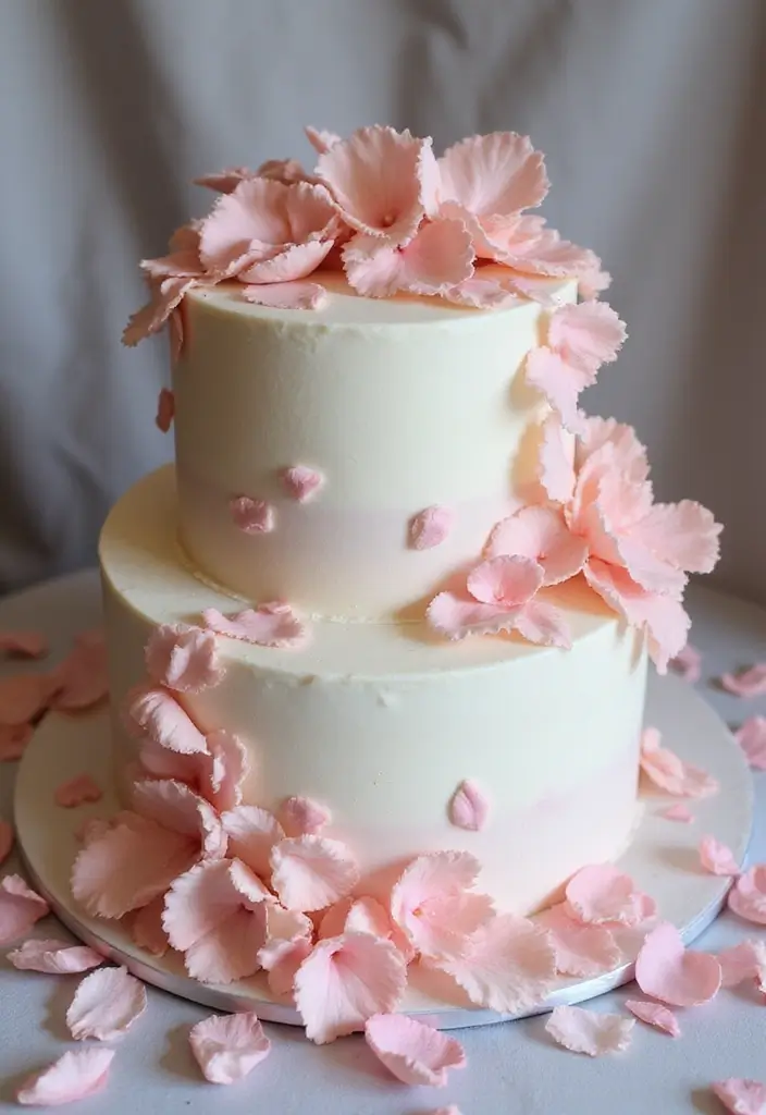 25+ Two-Tier Wedding Cake Ideas That Are Small Yet Stunning - 7. Whimsical Petals