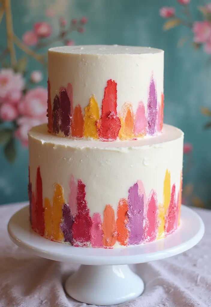 25+ Two-Tier Wedding Cake Ideas That Are Small Yet Stunning - 8. Artistic Brushstroke Design