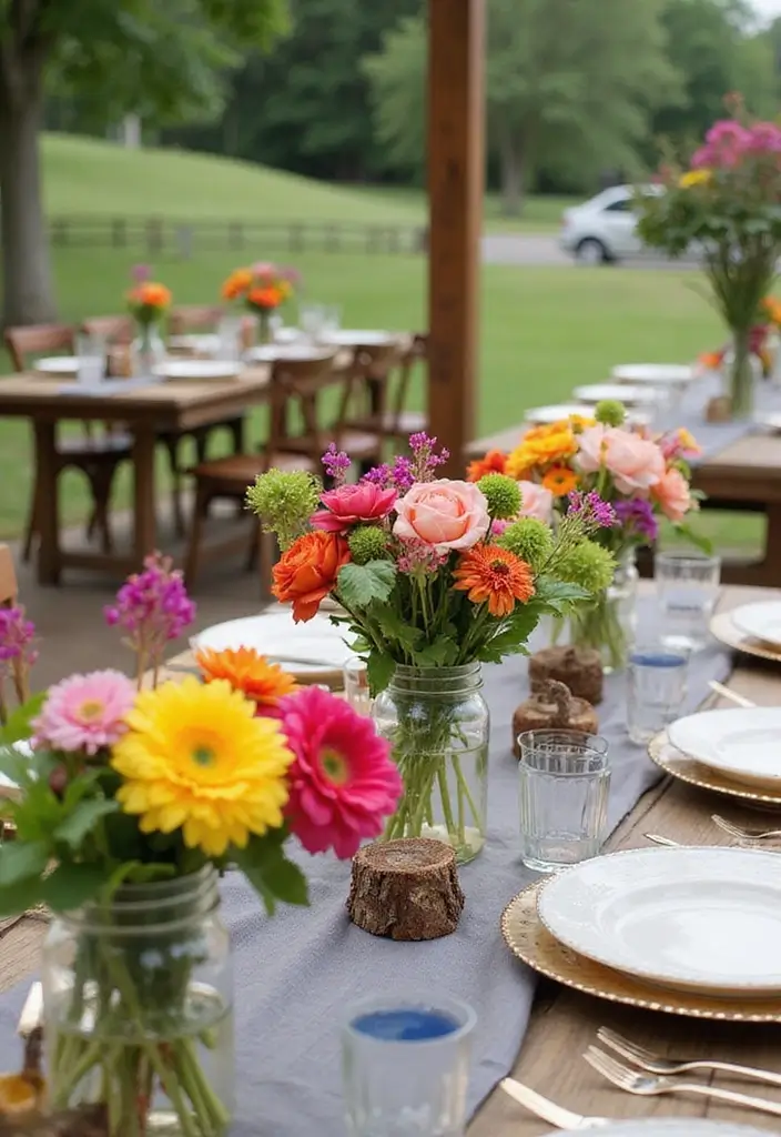 30 BBQ Bridal Shower Ideas for a Fun Backyard Bash - 11. Colorful Table Centerpieces