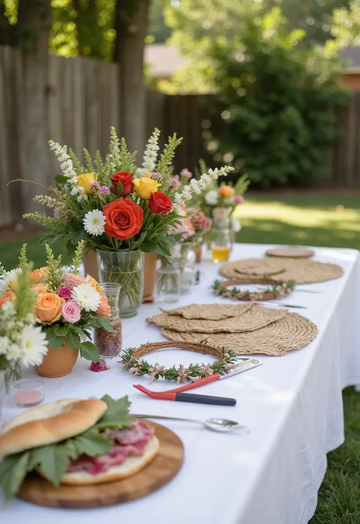 30 BBQ Bridal Shower Ideas for a Fun Backyard Bash - 14. Flower Crown Crafting Station