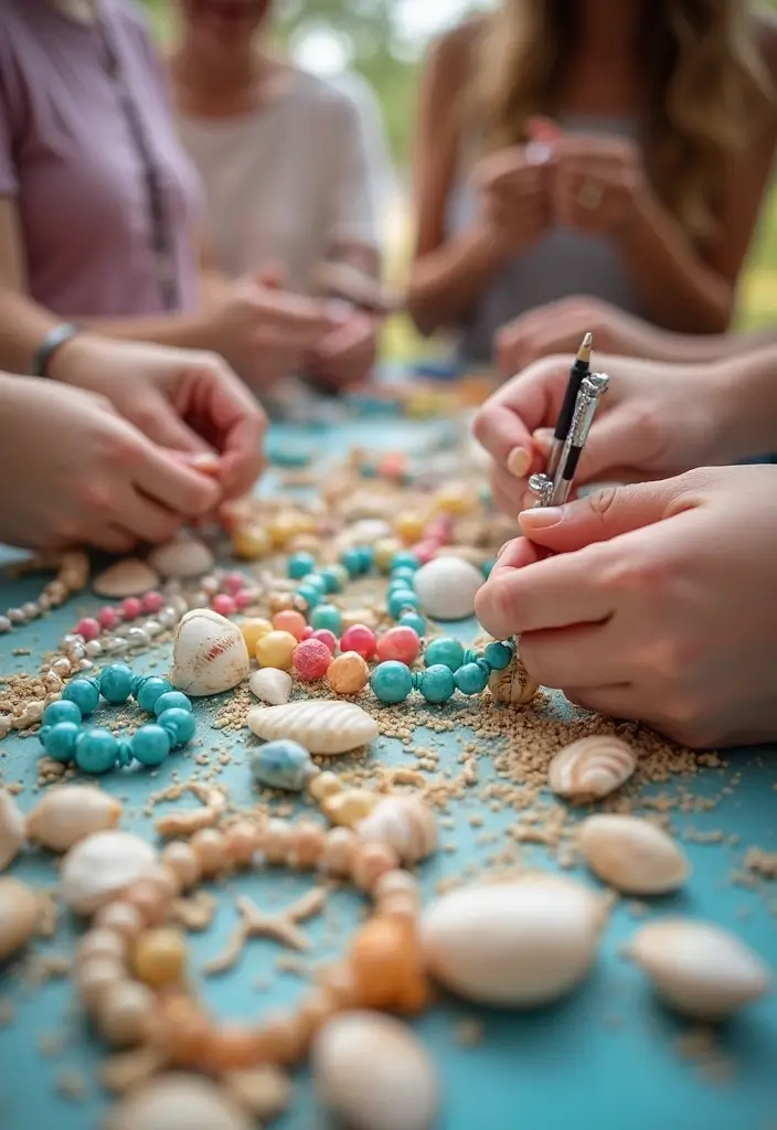 30 Beach Bridal Shower Ideas for a Breezy Coastal Vibe 123 30 Beach Bridal Shower Ideas for a Breezy Coastal Vibe - 21. Seashell Jewelry Craft Station