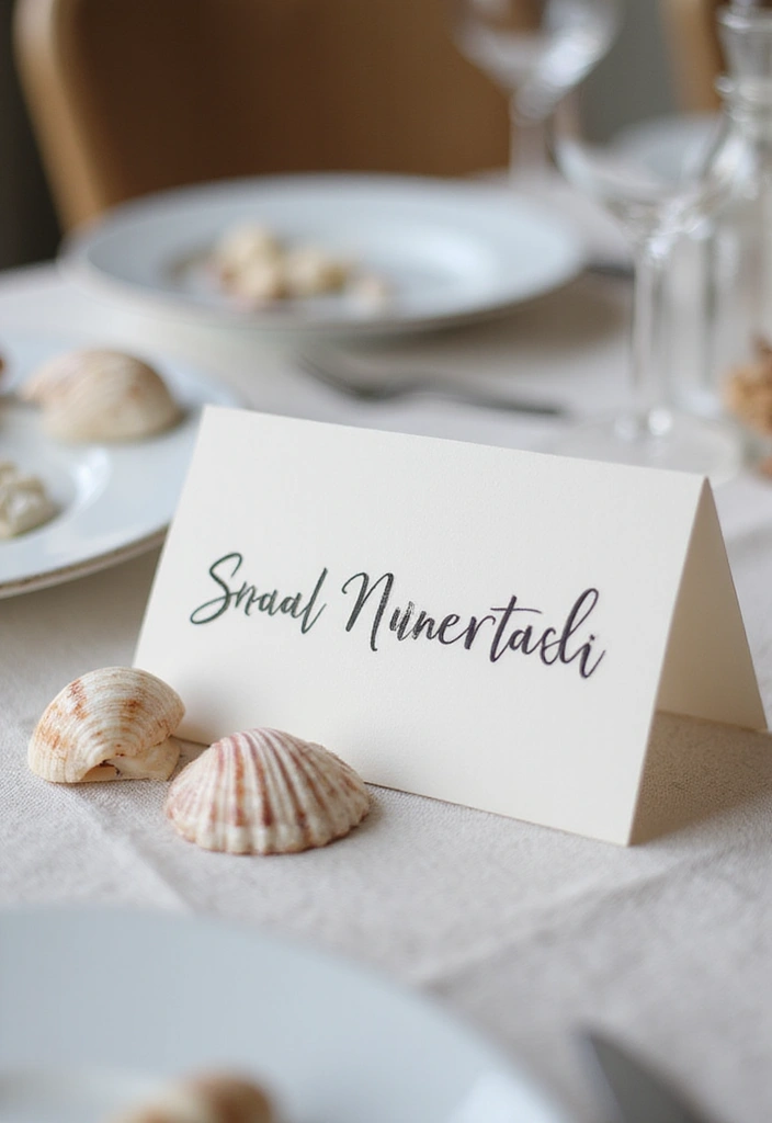 30 Beach Bridal Shower Ideas for a Breezy Coastal Vibe 43 30 Beach Bridal Shower Ideas for a Breezy Coastal Vibe - 7. Seashell Place Cards
