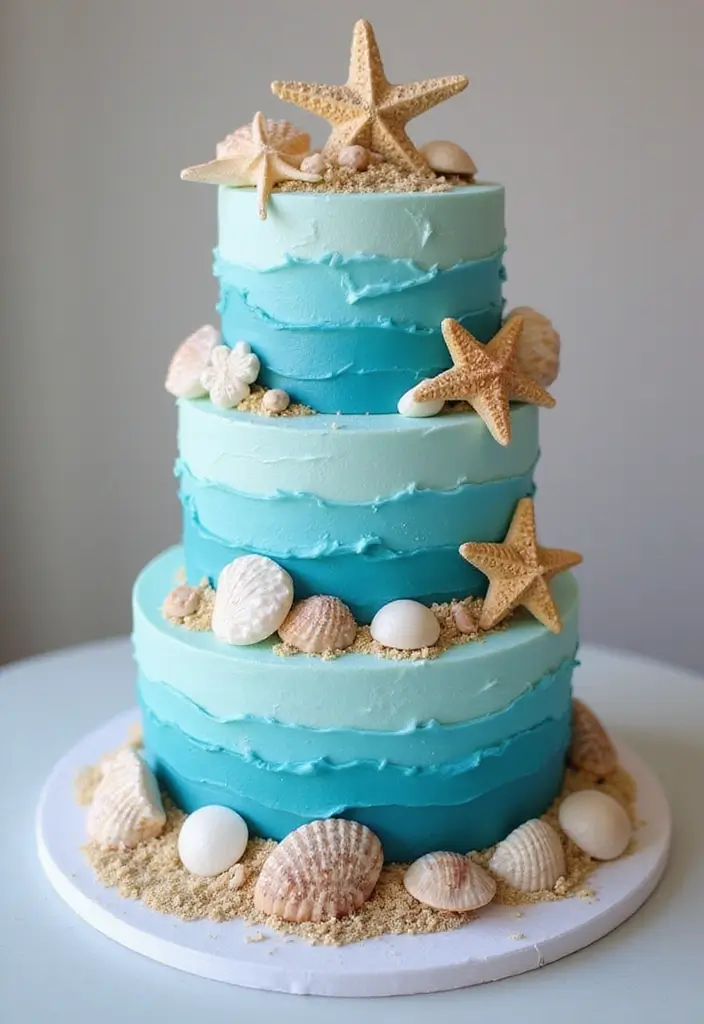 30 Beach Bridal Shower Ideas for a Breezy Coastal Vibe 55 30 Beach Bridal Shower Ideas for a Breezy Coastal Vibe - 9. Beachy Bridal Shower Cake