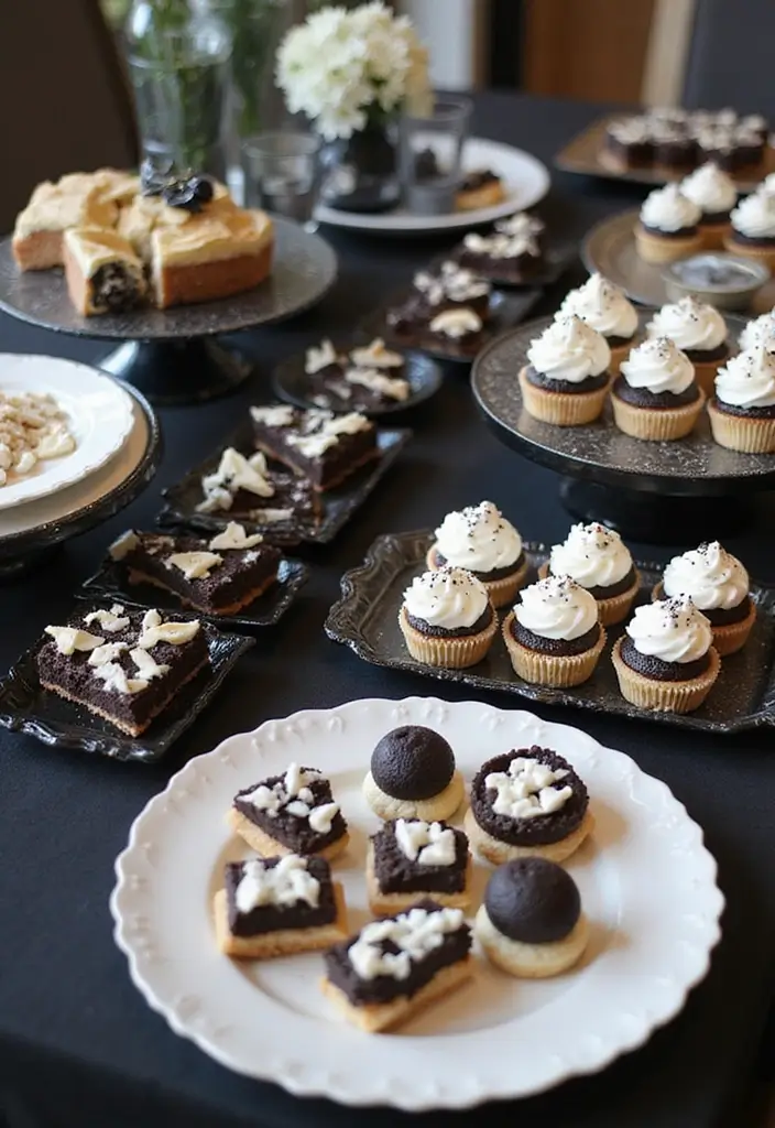 30 Black & White Bridal Shower Ideas for a Timeless Chic Look - 15. Elegant Dessert Table Decor
