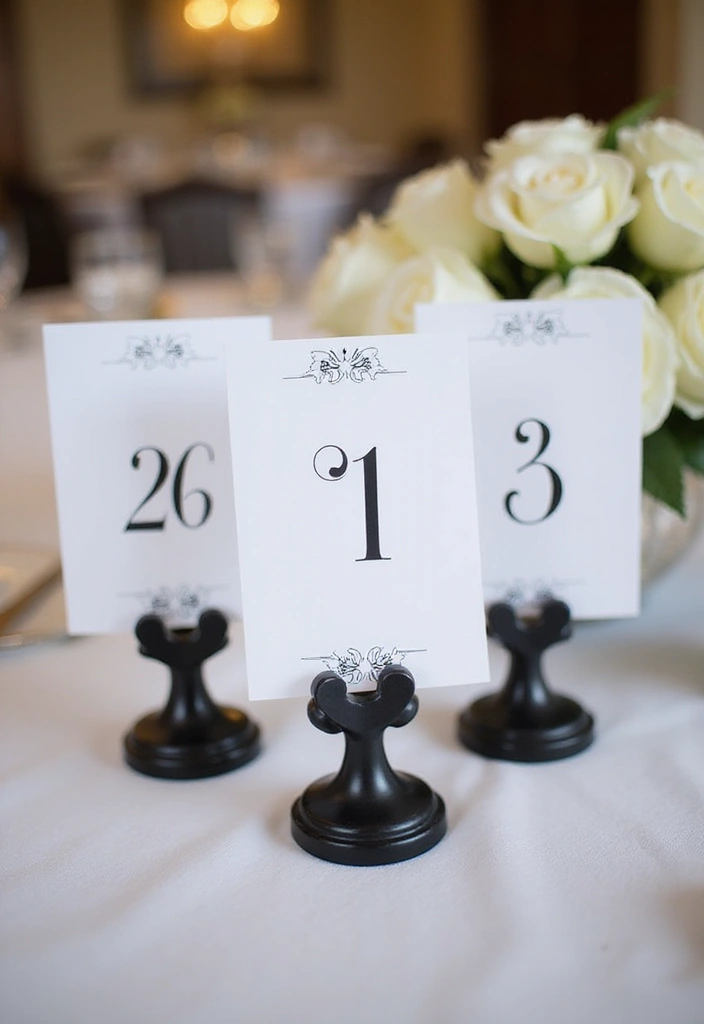 30 Black & White Bridal Shower Ideas for a Timeless Chic Look - 17. Black and White Table Numbers