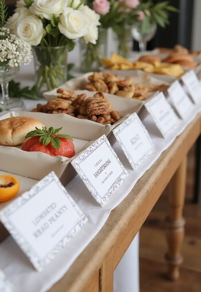 30 Black & White Bridal Shower Ideas for a Timeless Chic Look - 29. Creative Food Labels