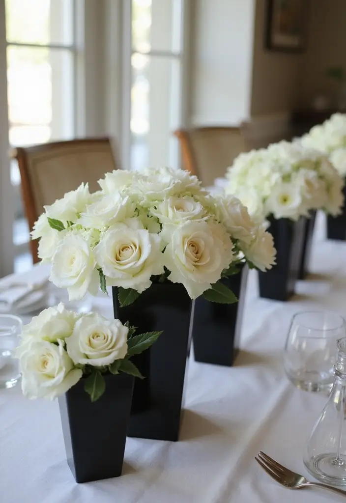 30 Black & White Bridal Shower Ideas for a Timeless Chic Look - 5. Elegant Floral Arrangements
