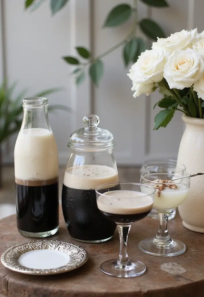 30 Black & White Bridal Shower Ideas for a Timeless Chic Look - 8. Black and White Drink Station