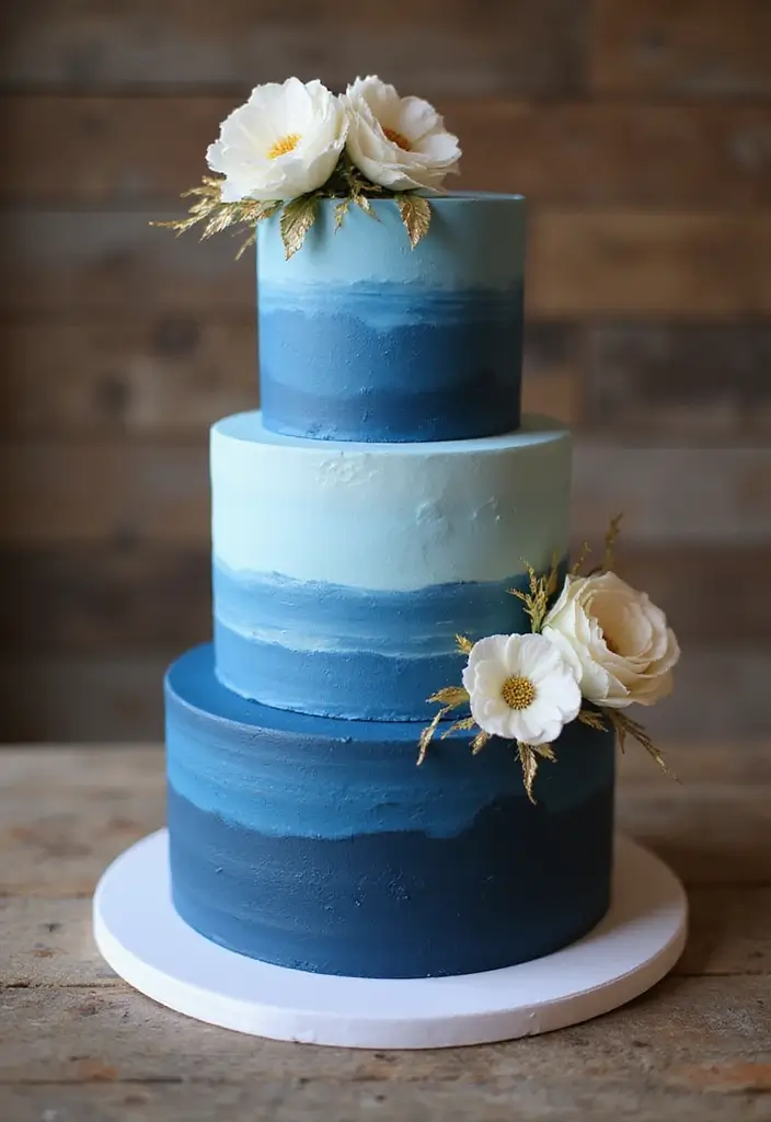 30 Blue Wedding Cake Ideas for a Cool Modern Touch - 1. Ombre Blue Delight