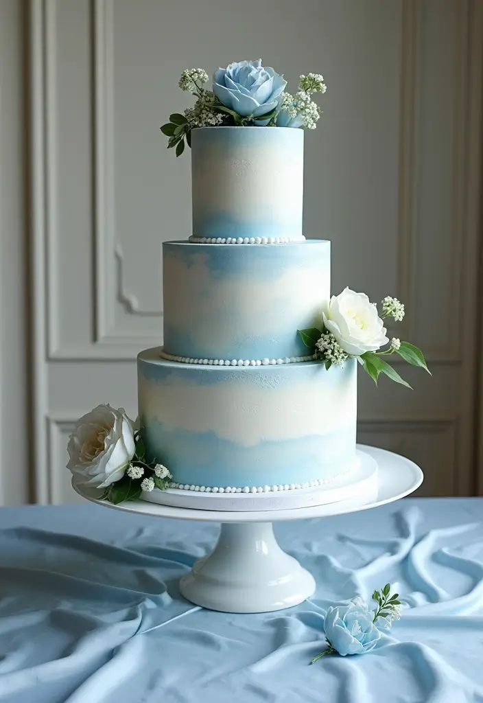 30 Blue Wedding Cake Ideas for a Cool Modern Touch - 12. Blue and White Classic