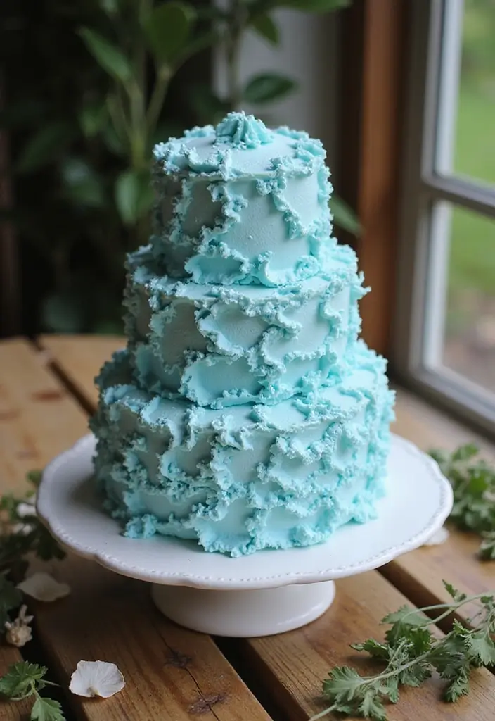 30 Blue Wedding Cake Ideas for a Cool Modern Touch - 13. Textured Blue Frosting