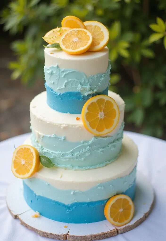 30 Blue Wedding Cake Ideas for a Cool Modern Touch - 15. Blue Citrus Fusion