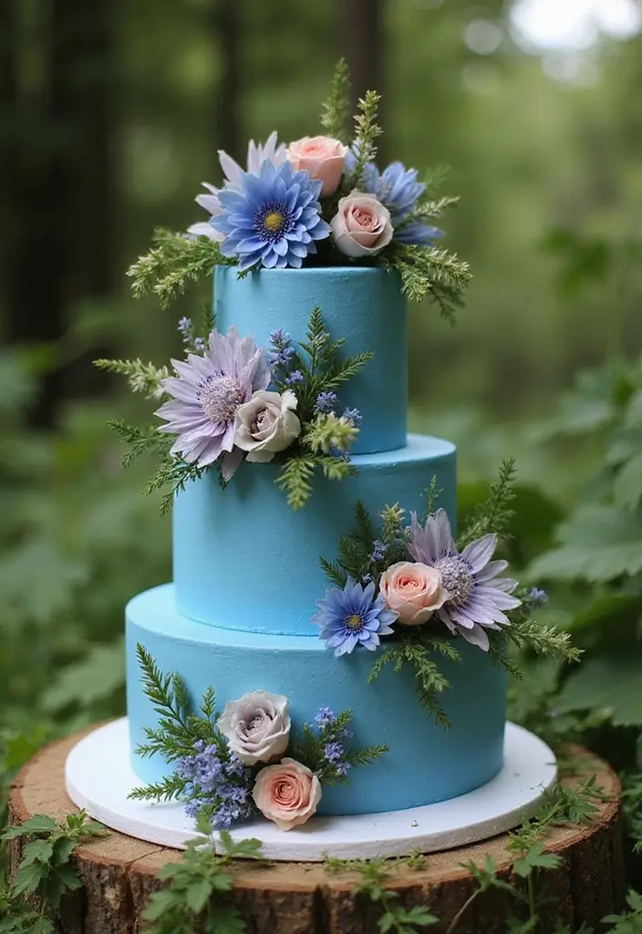 30 Blue Wedding Cake Ideas for a Cool Modern Touch - 17. Blue Botanical Cake