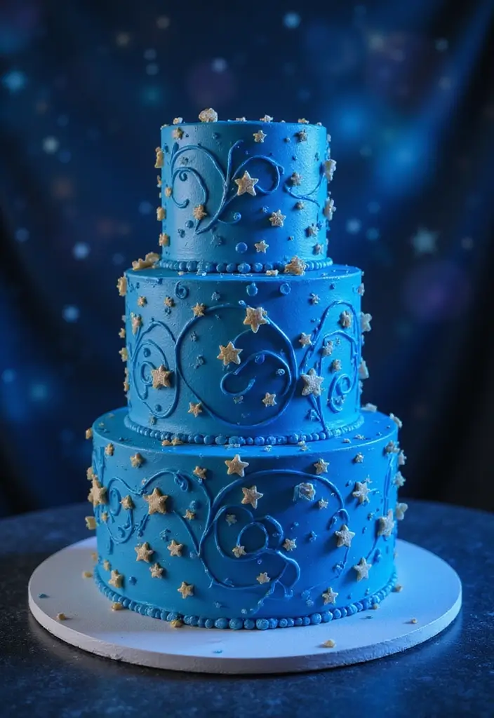 30 Blue Wedding Cake Ideas for a Cool Modern Touch - 18. Blue Starry Night