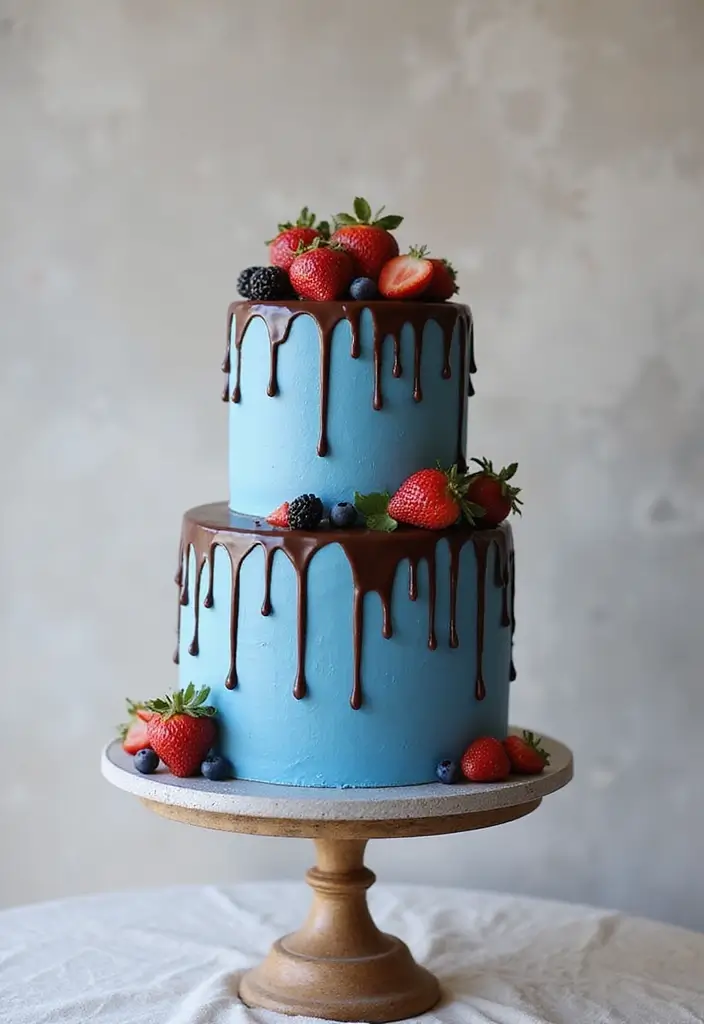 30 Blue Wedding Cake Ideas for a Cool Modern Touch - 19. Blue Chocolate Drip