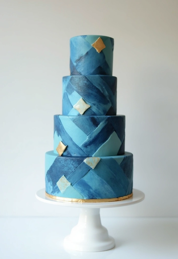 30 Blue Wedding Cake Ideas for a Cool Modern Touch - 2. Geometric Blue Shapes