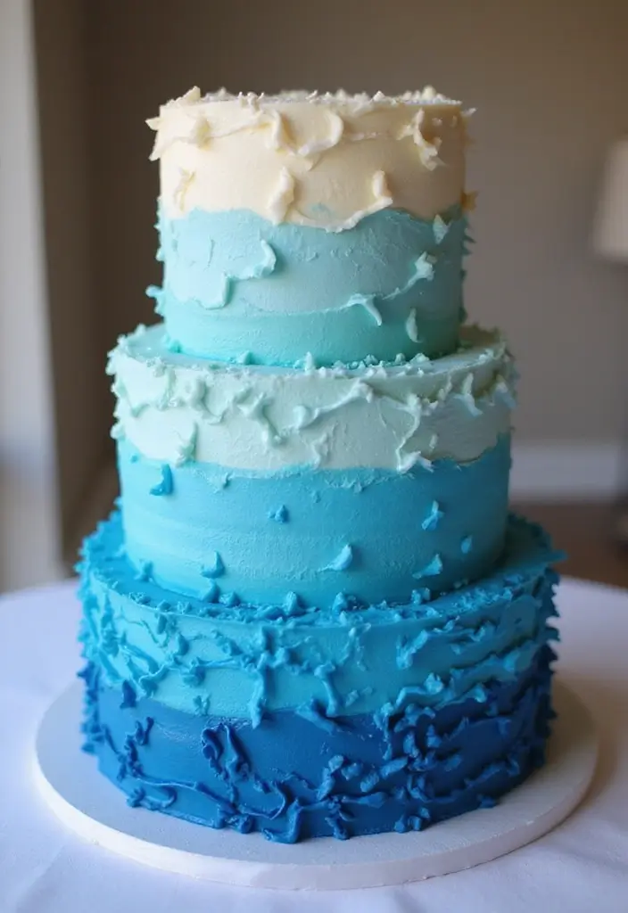 30 Blue Wedding Cake Ideas for a Cool Modern Touch - 21. Blue Rainbow Cake
