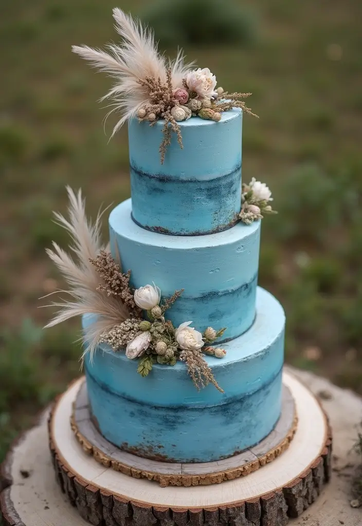 30 Blue Wedding Cake Ideas for a Cool Modern Touch - 22. Bohemian Blue Vibes