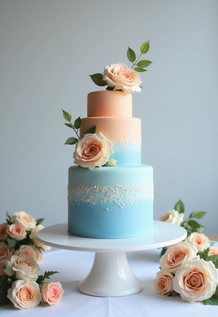 30 Blue Wedding Cake Ideas for a Cool Modern Touch - 27. Blue and Peach Harmony