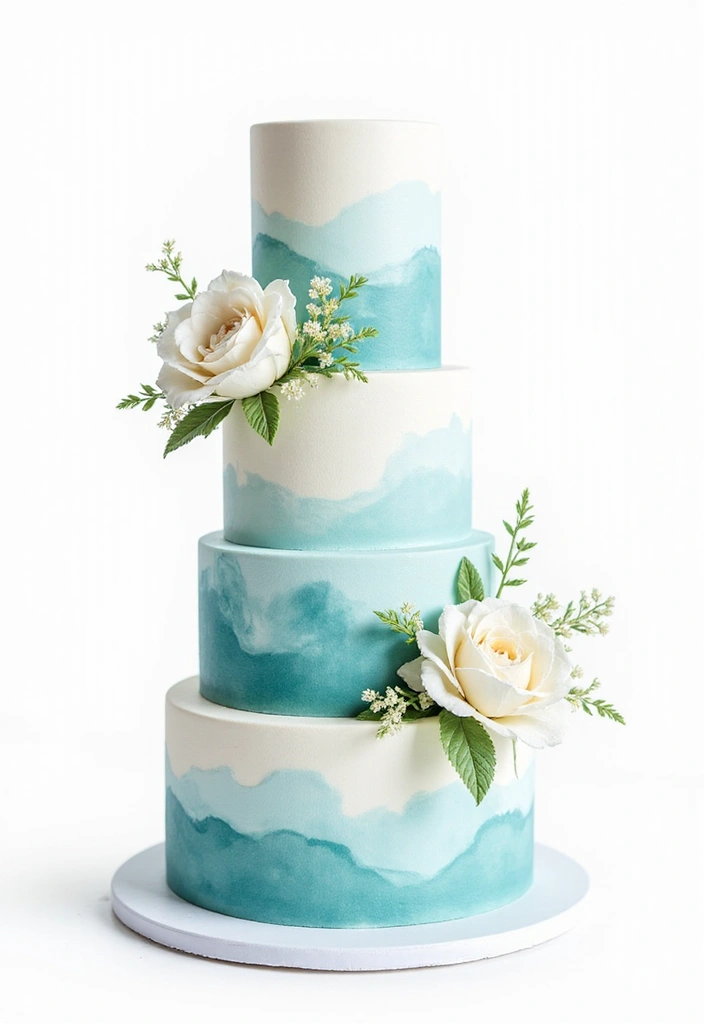 30 Blue Wedding Cake Ideas for a Cool Modern Touch - 3. Watercolor Wonders
