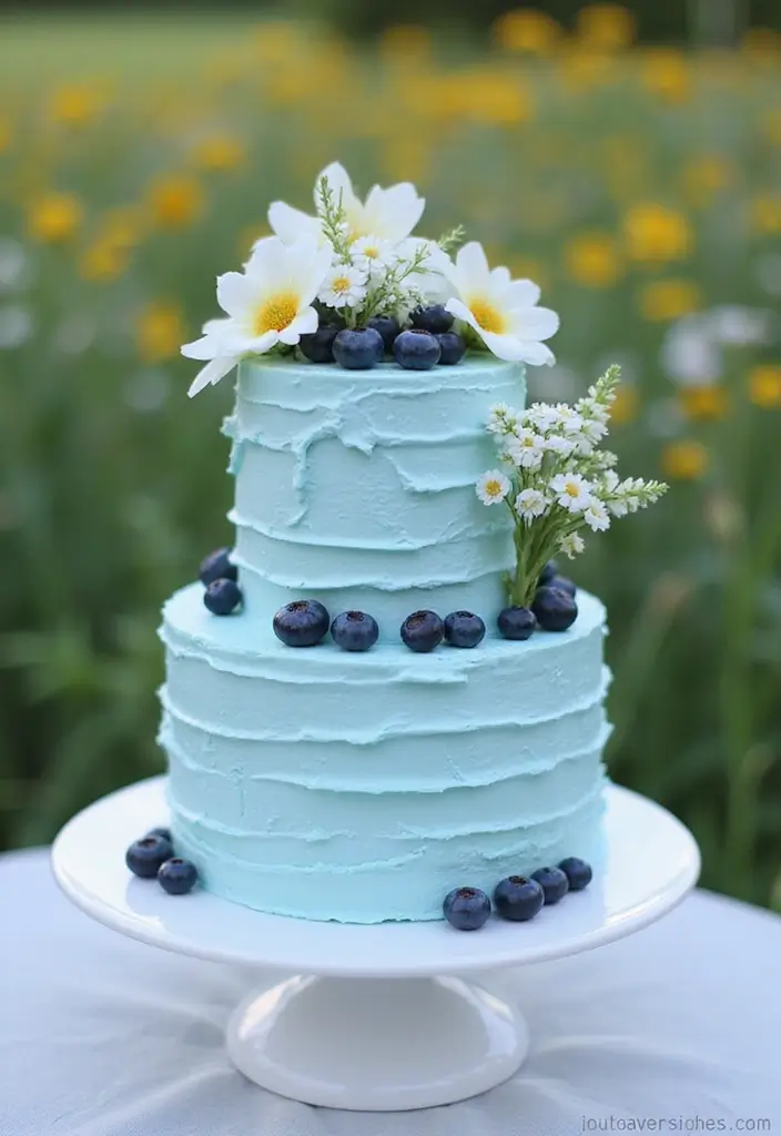 30 Blue Wedding Cake Ideas for a Cool Modern Touch - 30. Blue Chiffon Cake