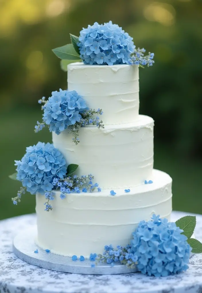 30 Blue Wedding Cake Ideas for a Cool Modern Touch - 4. Floral Fantasy