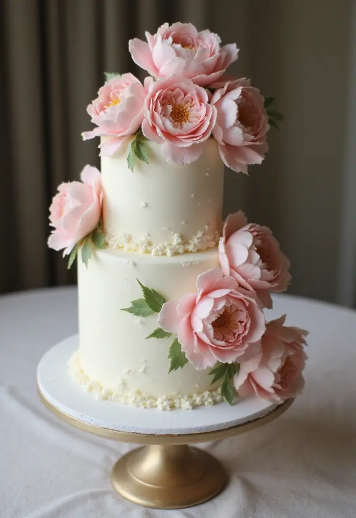 30 Couple Birthday Cake Ideas That Celebrate Love in Style - 26. Elegant Peony Cake