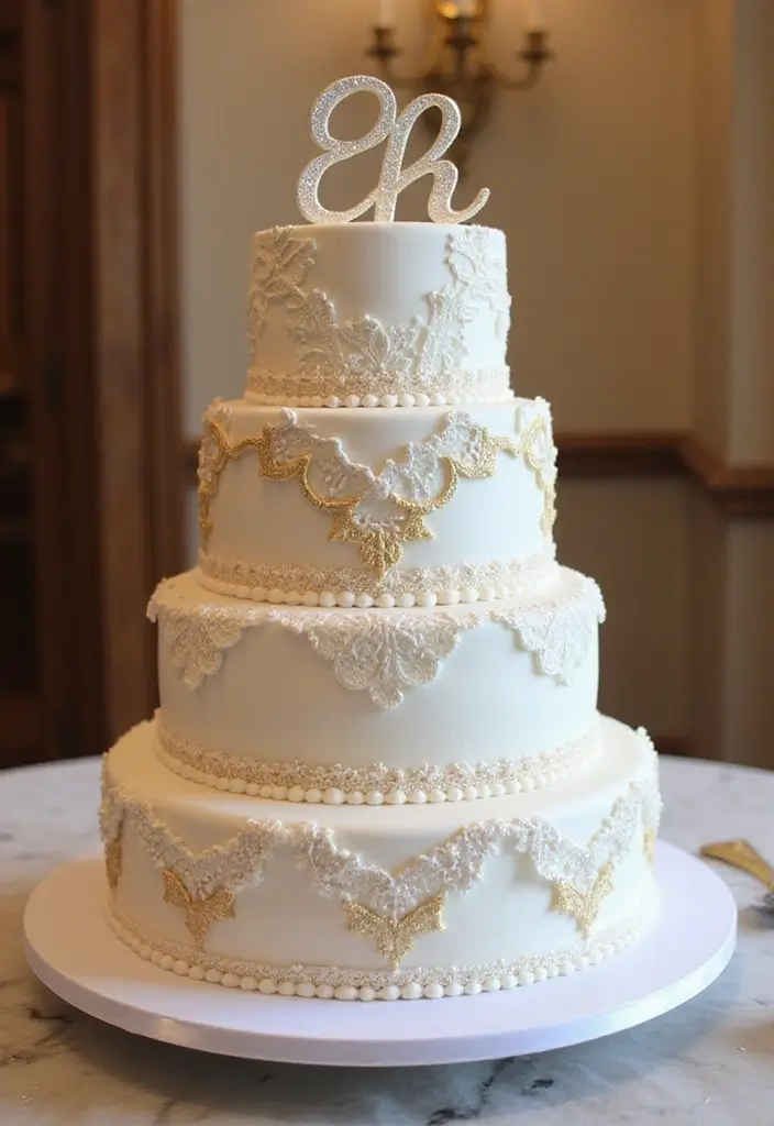30 Couple Birthday Cake Ideas That Celebrate Love in Style - 3. Glamorous Gold & White Cake