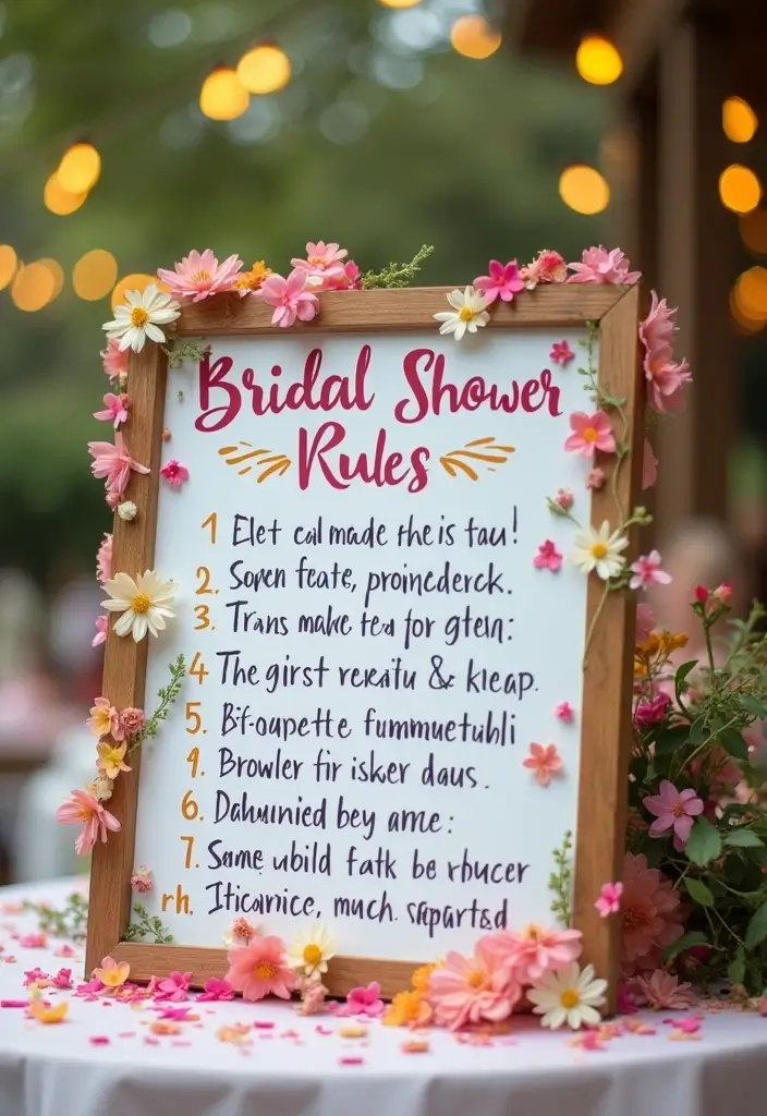 30 Creative Bridal Shower Sign Ideas That Add a Perfect Touch 119 30 Creative Bridal Shower Sign Ideas That Add a Perfect Touch - 21. Bridal Shower Rules Sign