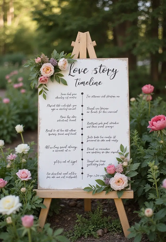 30 Creative Bridal Shower Sign Ideas That Add a Perfect Touch 133 30 Creative Bridal Shower Sign Ideas That Add a Perfect Touch - 23. Love Story Timeline Sign