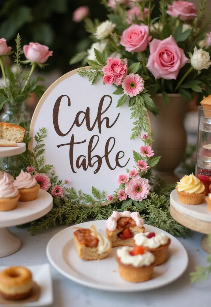 30 Creative Bridal Shower Sign Ideas That Add a Perfect Touch 173 30 Creative Bridal Shower Sign Ideas That Add a Perfect Touch - 29. Cake Table Sign