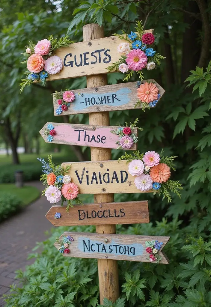 30 Creative Bridal Shower Sign Ideas That Add a Perfect Touch 20 30 Creative Bridal Shower Sign Ideas That Add a Perfect Touch - 4. Floral Directional Signs