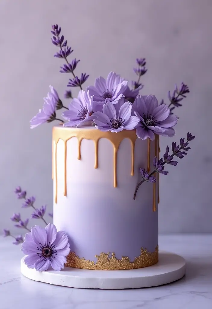 30 Elegant 50th Anniversary Cake Ideas for a Golden Celebration - 14. Lavender and Gold Cake