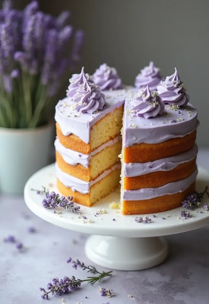 30 Elegant 50th Anniversary Cake Ideas for a Golden Celebration - 18. Lavender and Honey Cake