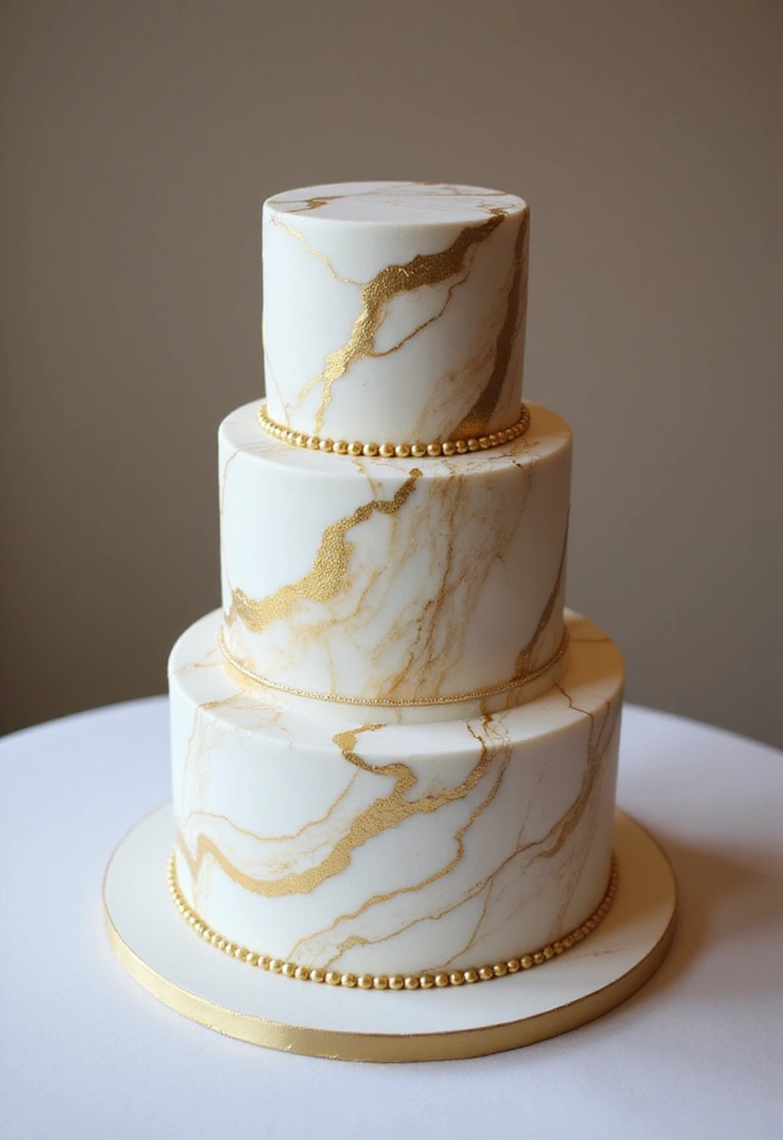 30 Elegant 50th Anniversary Cake Ideas for a Golden Celebration - 19. Gold and White Marble Cake
