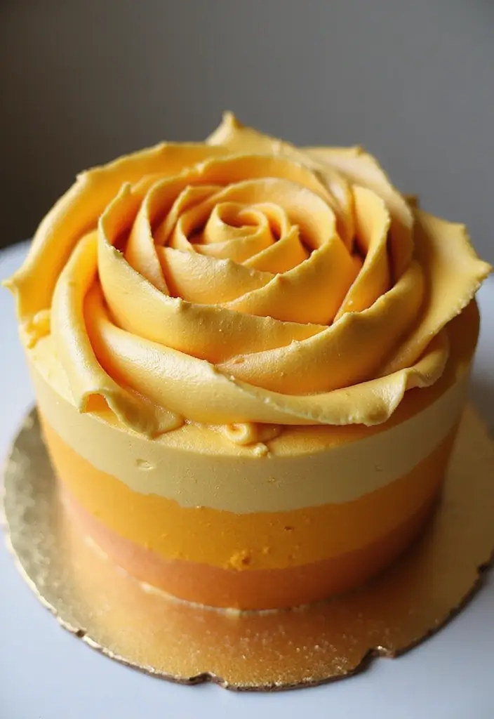 30 Elegant 50th Anniversary Cake Ideas for a Golden Celebration - 21. Golden Ombre Rose Cake