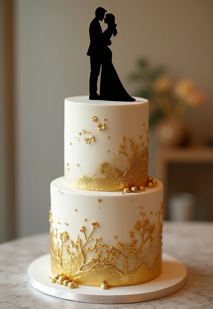 30 Elegant 50th Anniversary Cake Ideas for a Golden Celebration - 25. Golden Silhouette Cake