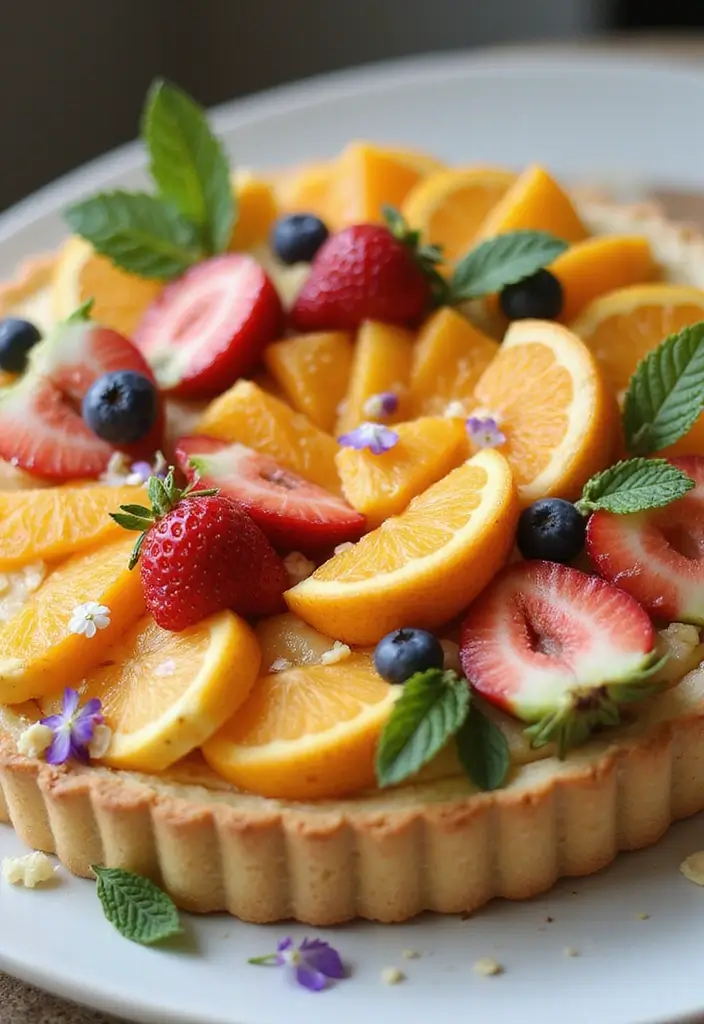 30 Elegant 50th Anniversary Cake Ideas for a Golden Celebration - 26. Golden Fruit Tart Cake