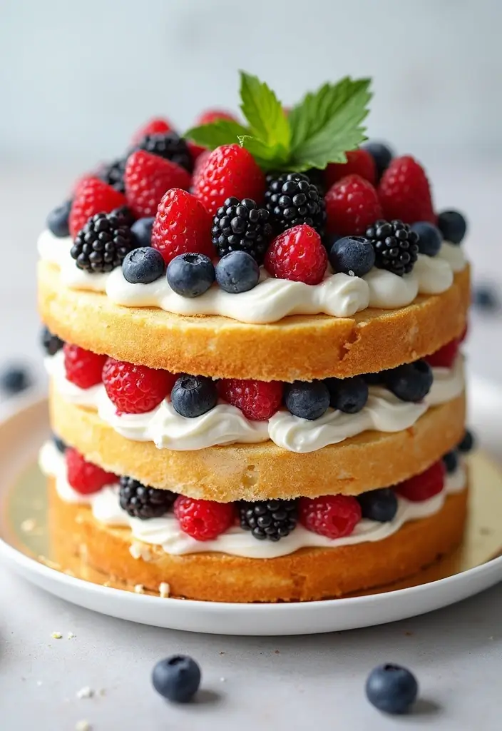 30 Elegant 50th Anniversary Cake Ideas for a Golden Celebration - 28. Gold and Berry Cake