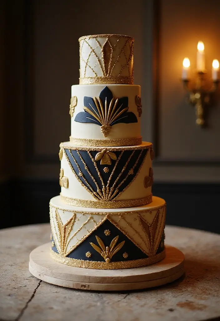 30 Elegant 50th Anniversary Cake Ideas for a Golden Celebration - 5. Art Deco Inspired Cake