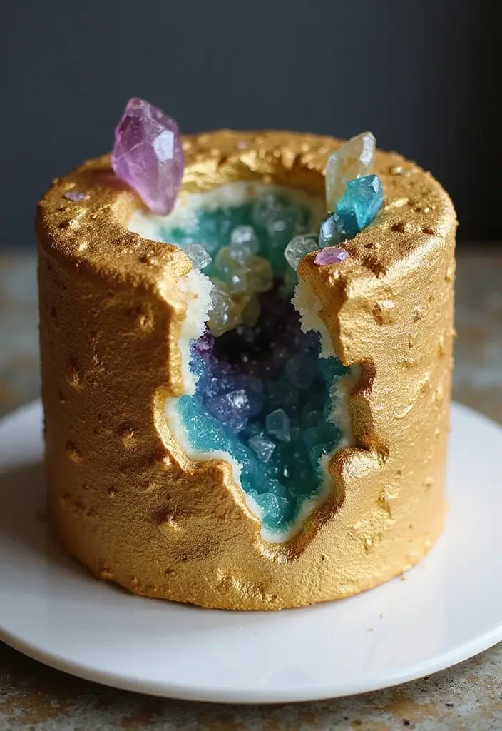 30 Elegant 50th Anniversary Cake Ideas for a Golden Celebration - 6. Golden Geode Cake