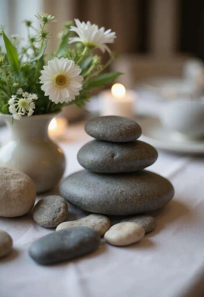 30 Elegant Bridal Shower Centerpiece Ideas That’ll Impress Guests 70 30 Elegant Bridal Shower Centerpiece Ideas That’ll Impress Guests - 12. Natural Stone Accents