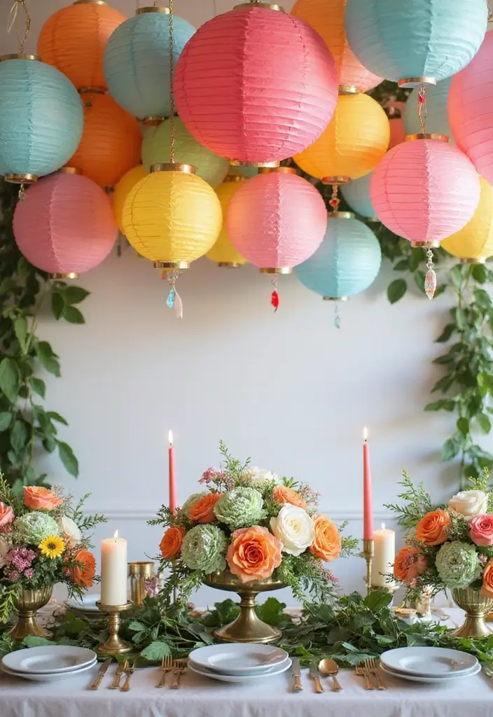 30 Elegant Bridal Shower Centerpiece Ideas That’ll Impress Guests 96 30 Elegant Bridal Shower Centerpiece Ideas That’ll Impress Guests - 16. Colorful Paper Lanterns