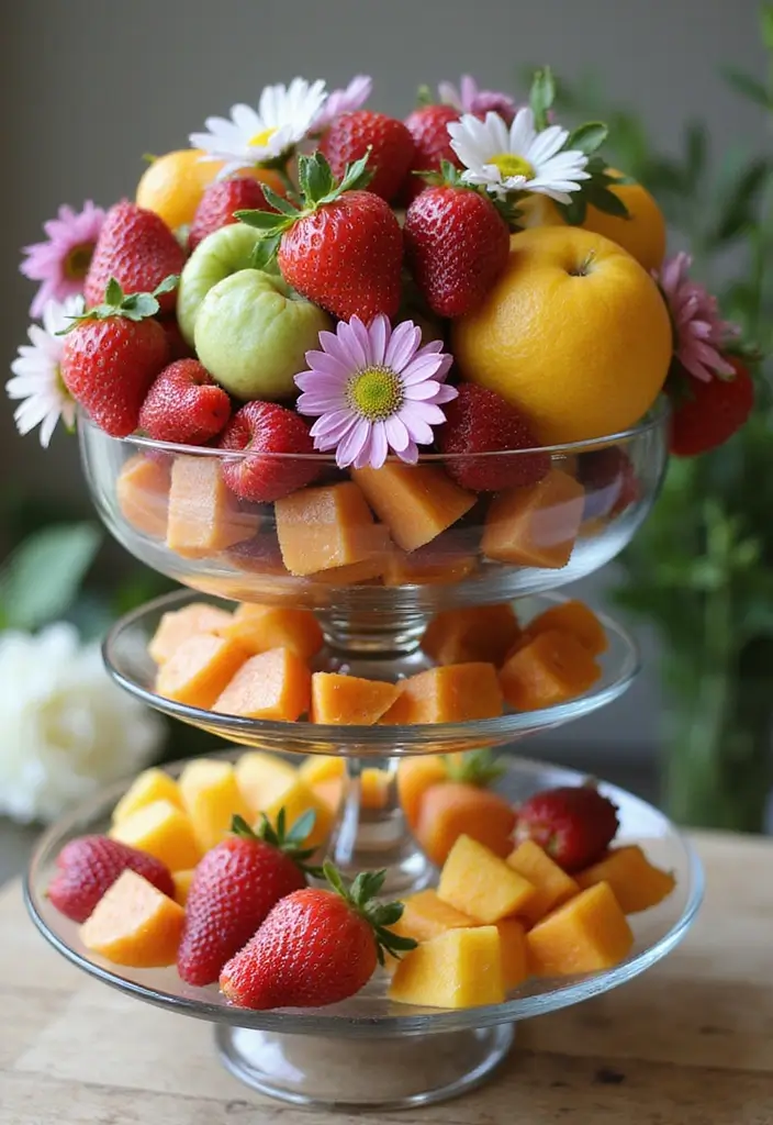 30 Elegant Bridal Shower Centerpiece Ideas That’ll Impress Guests 180 30 Elegant Bridal Shower Centerpiece Ideas That’ll Impress Guests - 28. Seasonal Fruit and Flower Mix