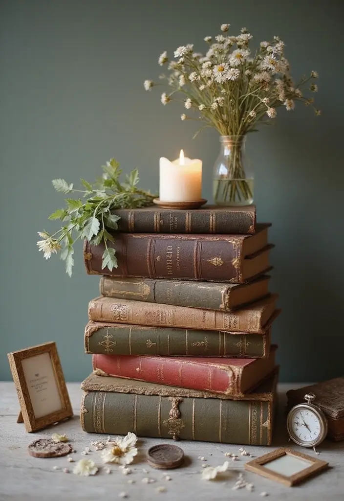 30 Elegant Bridal Shower Centerpiece Ideas That’ll Impress Guests 34 30 Elegant Bridal Shower Centerpiece Ideas That’ll Impress Guests - 6. Vintage Book Centerpieces