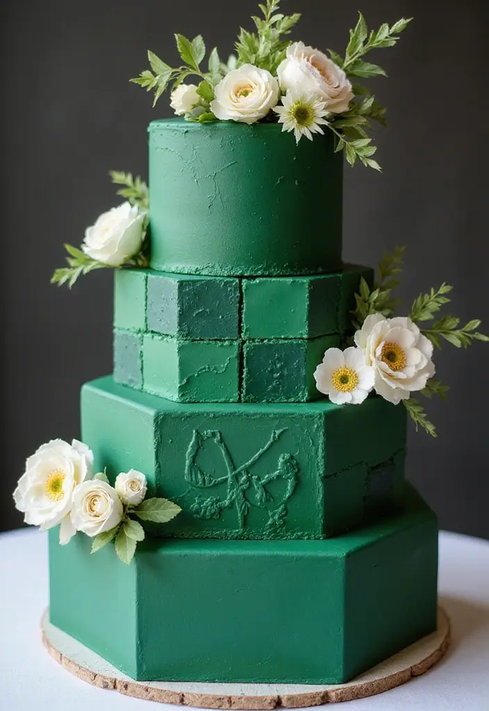 30 Emerald Green Cake Ideas for a Luxurious Wedding Celebration 60 30 Emerald Green Cake Ideas for a Luxurious Wedding Celebration - 10. Hexagonal Layers