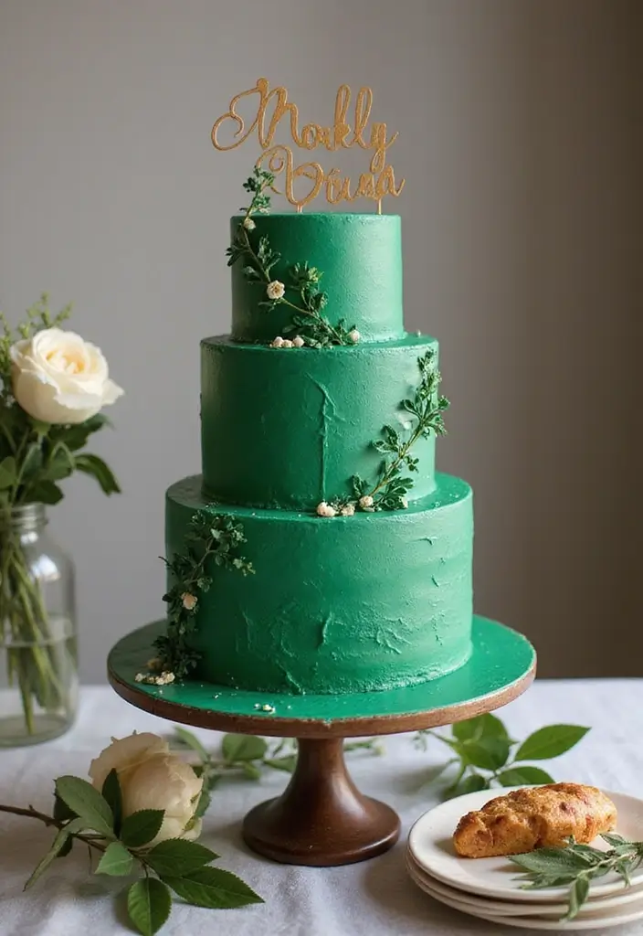 30 Emerald Green Cake Ideas for a Luxurious Wedding Celebration 65 30 Emerald Green Cake Ideas for a Luxurious Wedding Celebration - 11. Whimsical Toppers