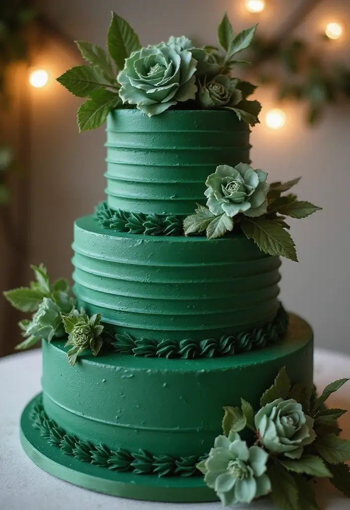 30 Emerald Green Cake Ideas for a Luxurious Wedding Celebration 77 30 Emerald Green Cake Ideas for a Luxurious Wedding Celebration - 13. Layered Textures