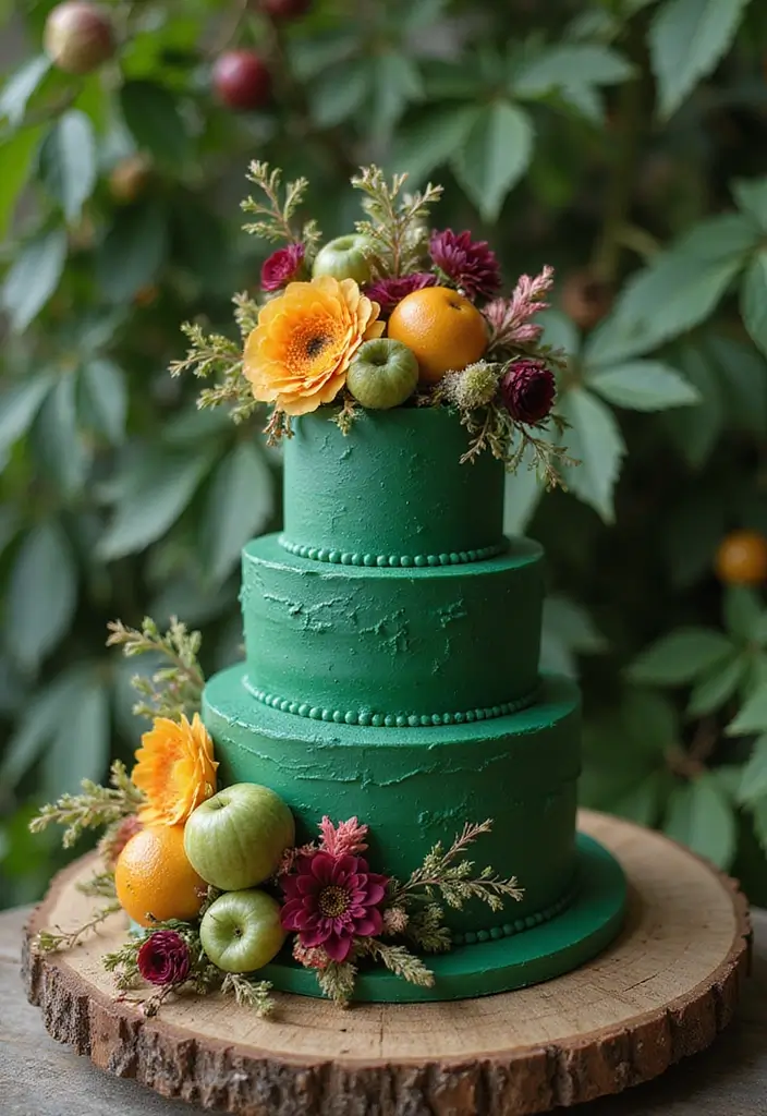 30 Emerald Green Cake Ideas for a Luxurious Wedding Celebration 89 30 Emerald Green Cake Ideas for a Luxurious Wedding Celebration - 15. Seasonal Elements