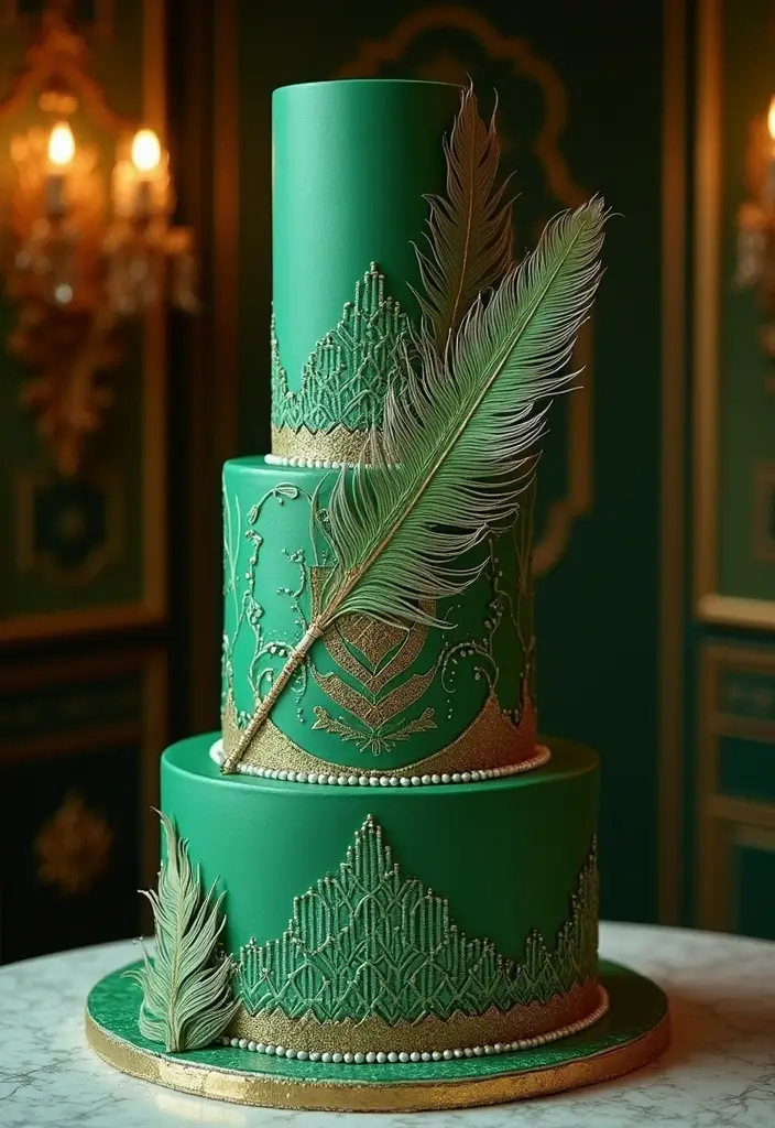 30 Emerald Green Cake Ideas for a Luxurious Wedding Celebration 8 30 Emerald Green Cake Ideas for a Luxurious Wedding Celebration - 2. Art Deco Inspiration